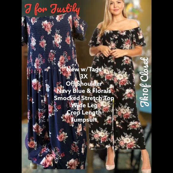 🌷NWT J for JUSTIFY 3X FLORAL STRETCH CROPPED JUMPSUIT - Picture 1 of 12